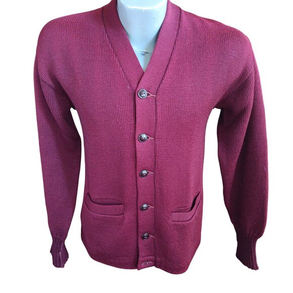 Small Vintage Letterman Sweater Burgundy Wool Cardigan Lawlor's Lincoln Nebraska - Picture 2 of 7